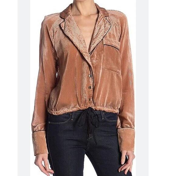 Free People Aspen Nights Velvet Button Up Top Size XS - Picture 2 of 7